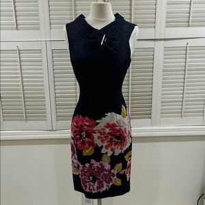 New Kay Unger Floral Black Sleeveless Dress